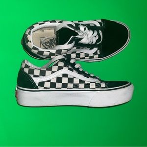 Checker Board platform Vans  with black suede on front & back